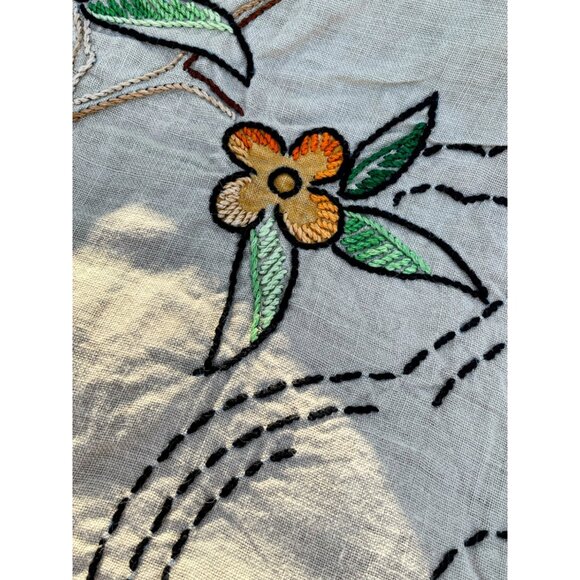 Arts & Crafts Linen Embroidery Table Runner Dresser Scarf Set Bird Of Paradise - Picture 8 of 16